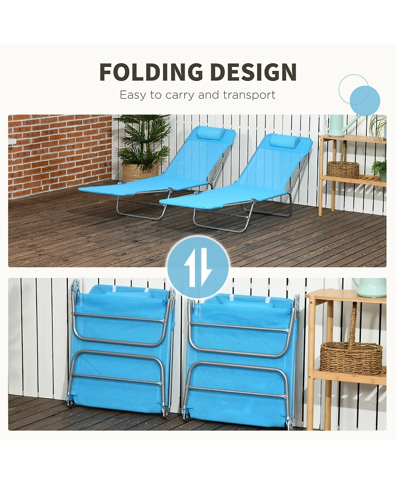 Outsunny 2-Piece Folding Chaise Lounge, Reclining Pool Chairs