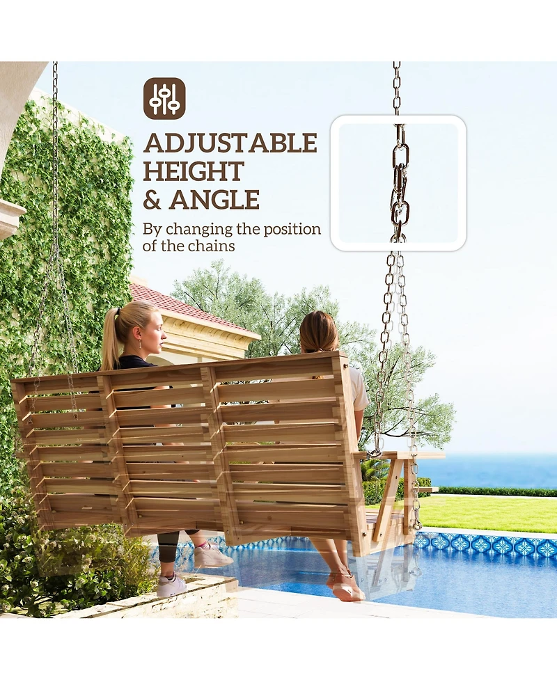 Outsunny 5 Ft Wooden Porch Swing 3-Seater with Cupholders,
