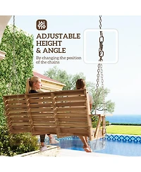 Outsunny 5 Ft Wooden Porch Swing 3-Seater with Cupholders,