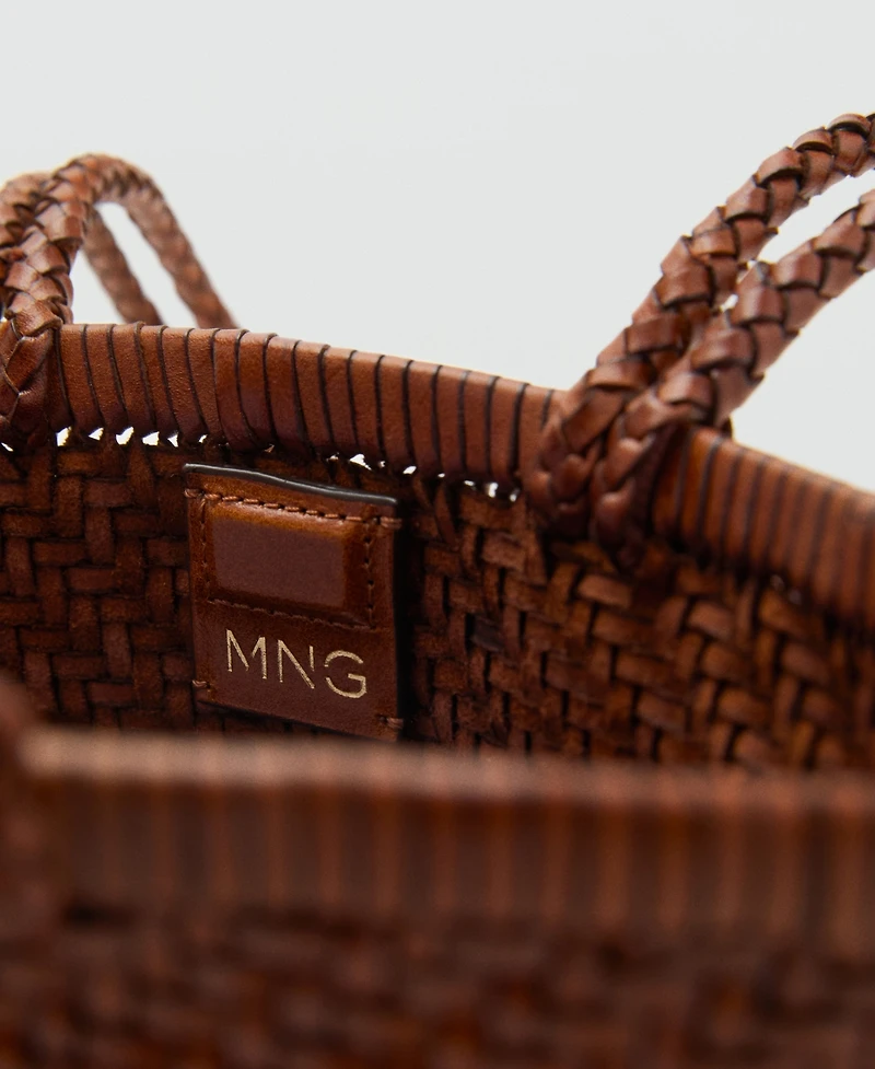 Mango Women's Braided Leather Shoulder Bag