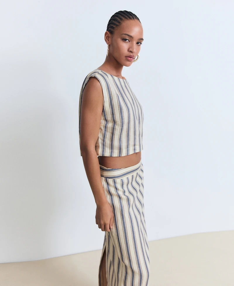 Mango Women's Striped Linen Skirt