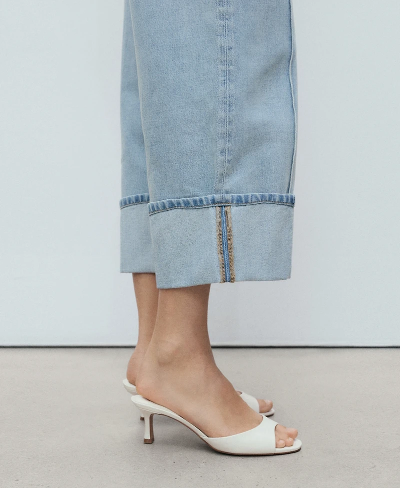 Mango Women's Turned-Up Hem Wide Leg Cropped Jeans
