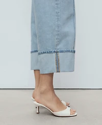 Mango Women's Turned-Up Hem Wide Leg Cropped Jeans