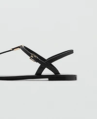 Mango Women's Metallic Detail Leather Sandals
