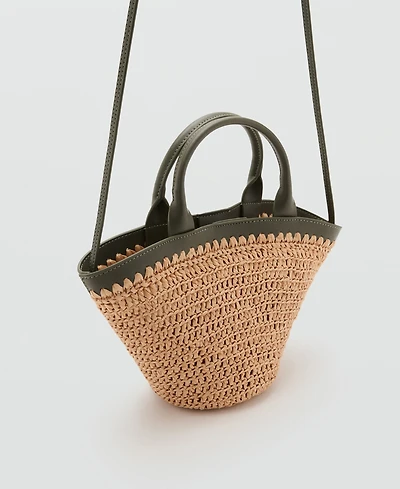Mango Women's Small Double-Handle Natural Fiber Bag