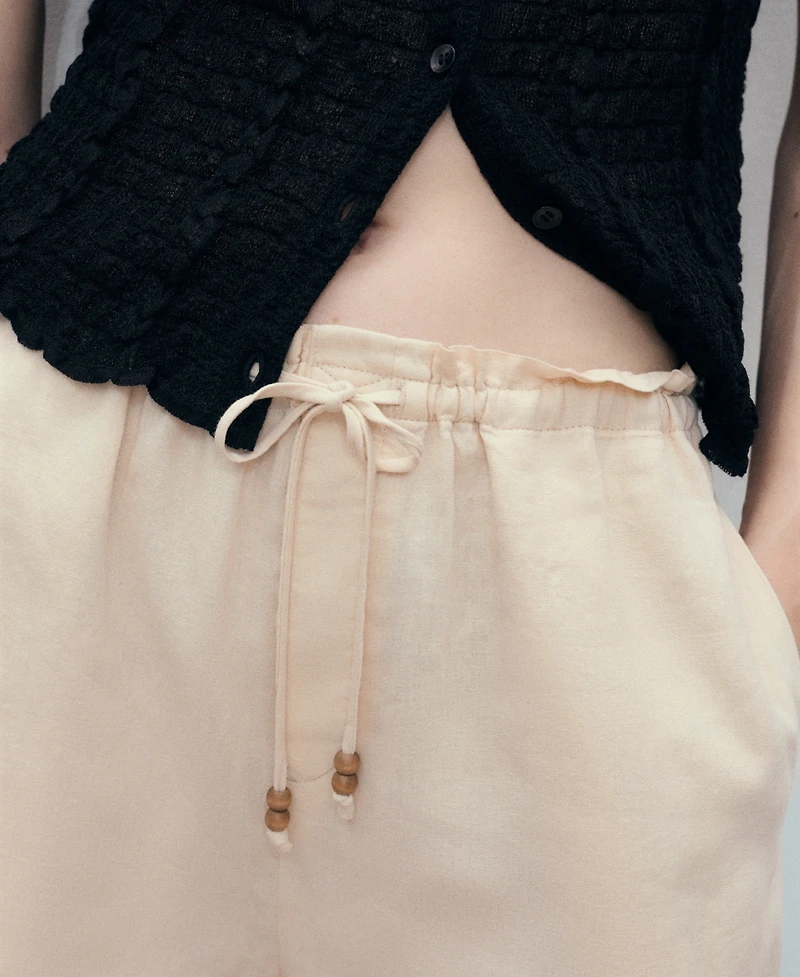 Mango Women's Straight-Fit Drawstring Linen Shorts