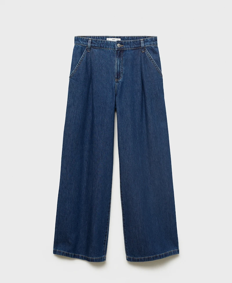 Mango Women's Wide Leg Pleated Jeans