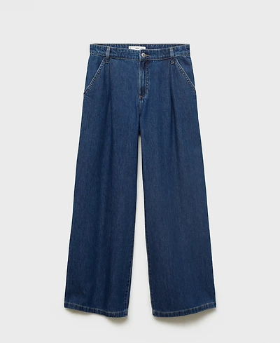 Mango Women's Wide Leg Pleated Jeans