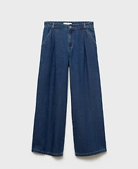 Mango Women's Wide Leg Pleated Jeans