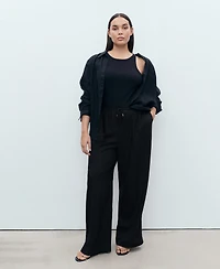 Mango Women's Linen-Blend Elastic Waist Pants