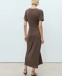 Mango Women's Gathered Neckline V-Neck Dress