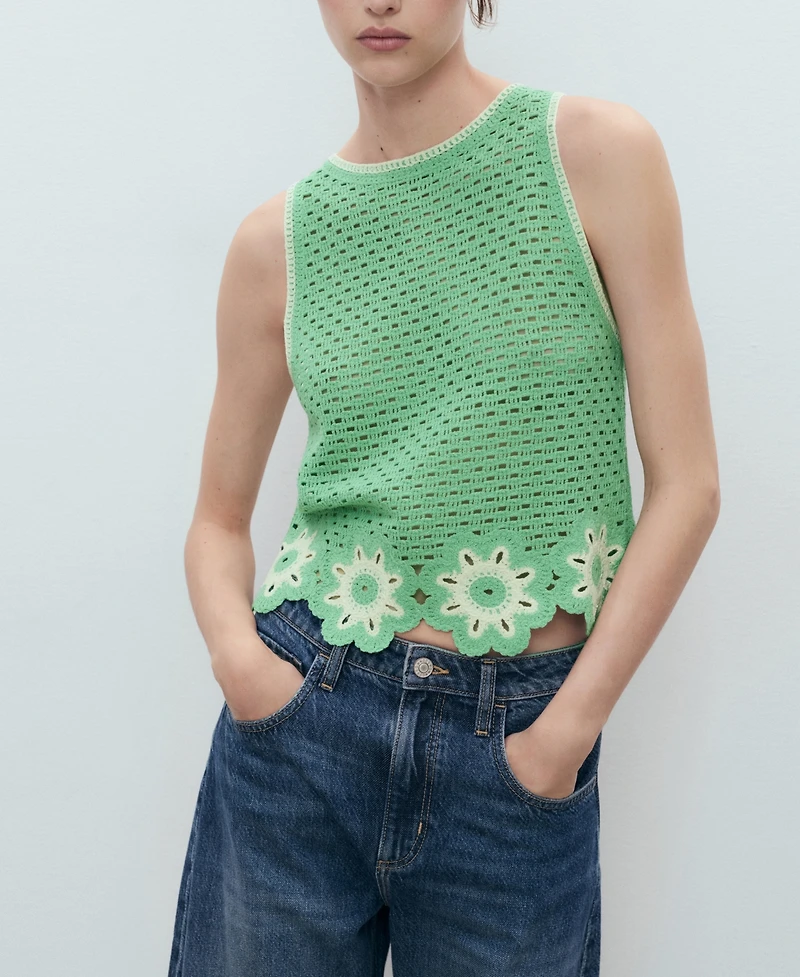 Mango Women's Floral Finishes Crochet Top