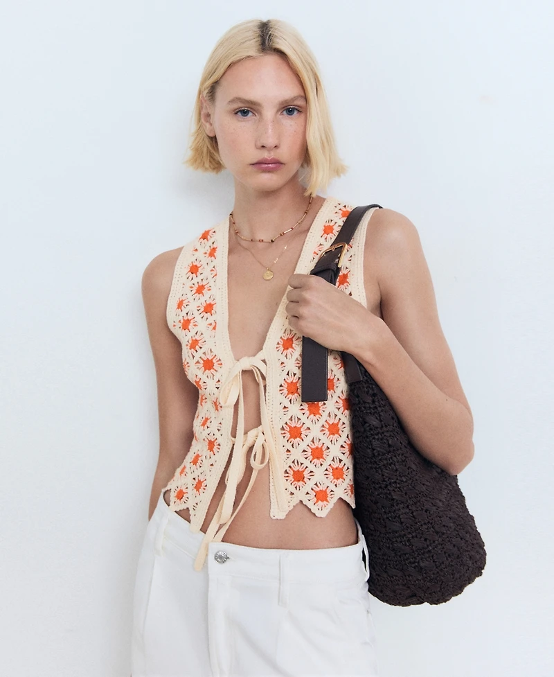 Mango Women's Crochet Ties Top