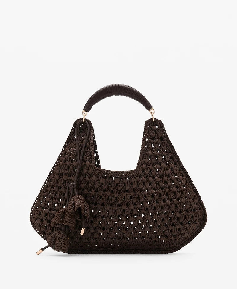 Mango Women's Flower Charm Natural Fiber Shoulder Bag