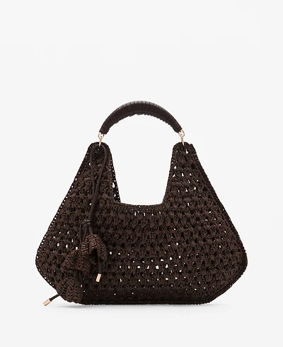 Mango Women's Flower Charm Natural Fiber Shoulder Bag