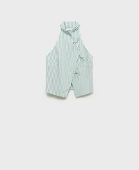 Mango Women's Strap Neckline and Laces Striped Top