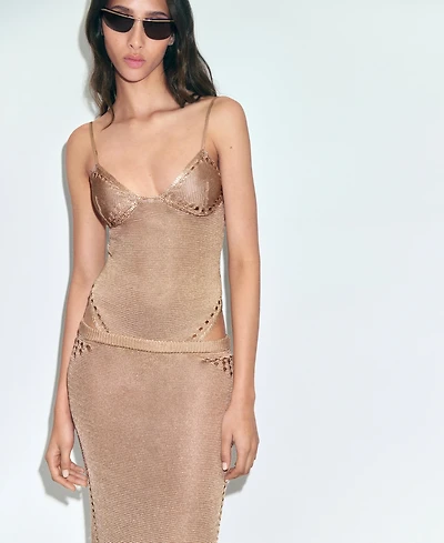 Mango Women's Openwork Details Lurex Bodysuit