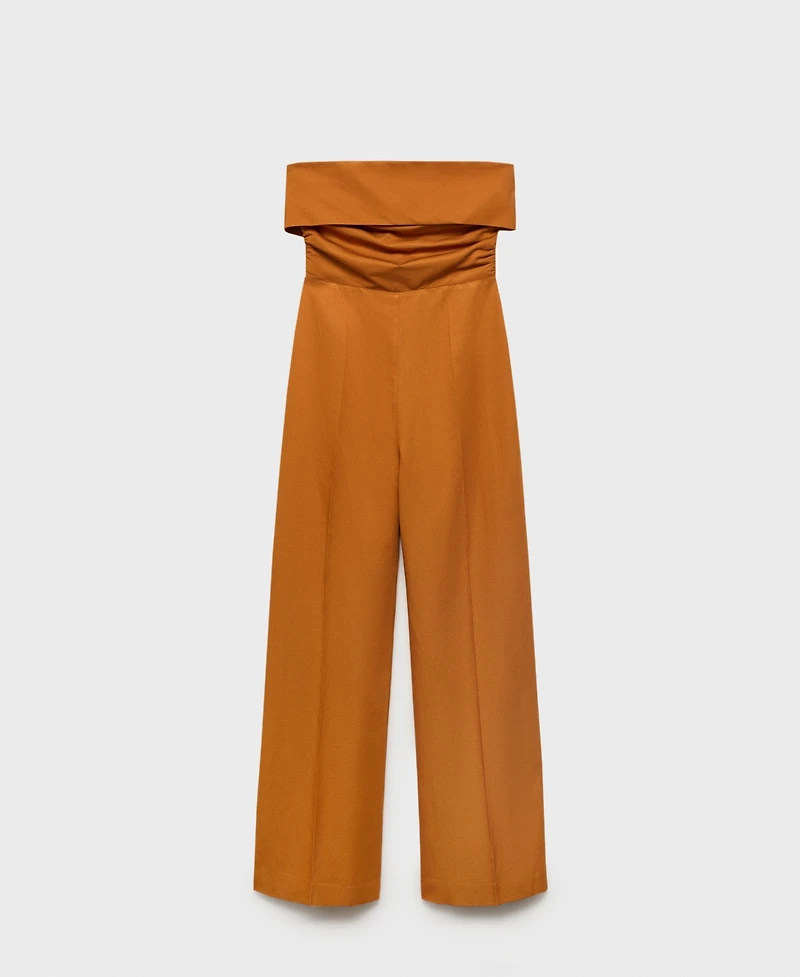 Mango Women's Linen-Blend Strapless Jumpsuit