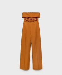 Mango Women's Linen-Blend Strapless Jumpsuit