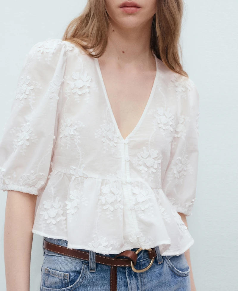 Mango Women's Cotton Embroidered Blouse