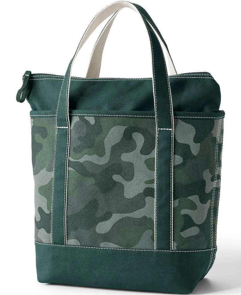 Lands' End Print 5 Pocket Zip Top Canvas Tote Bag