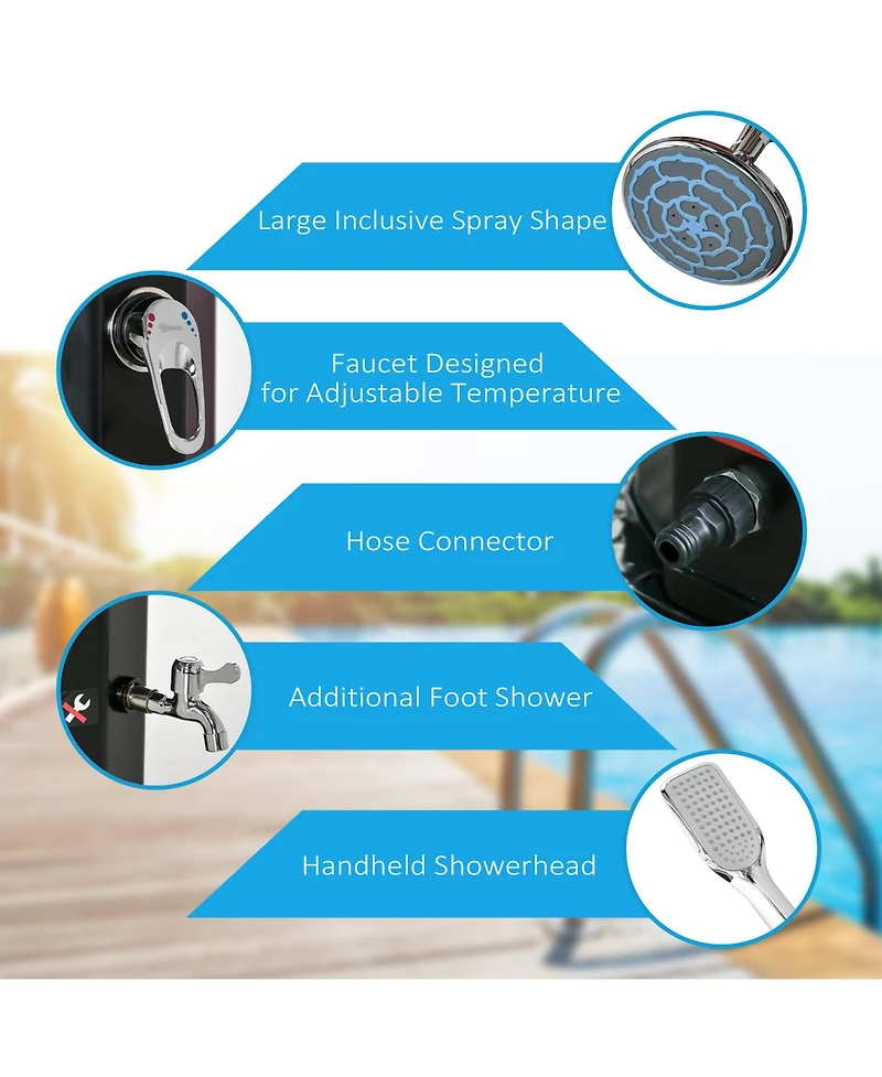 Outsunny Outdoor Solar-Powe Sding Shower with Temperature Adjustment