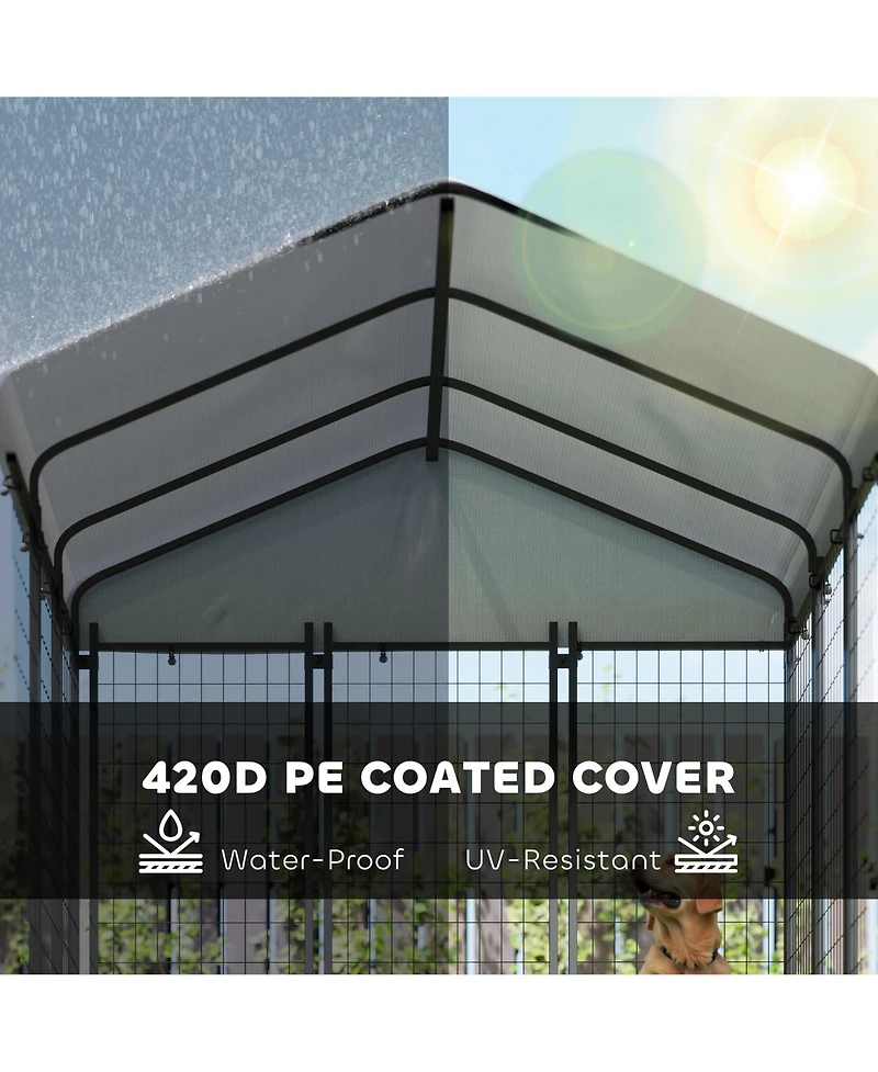 PawHut 5.9' x 5.9' x 6' Outdoor Dog Kennel with Rotating & Adjustable Bowls