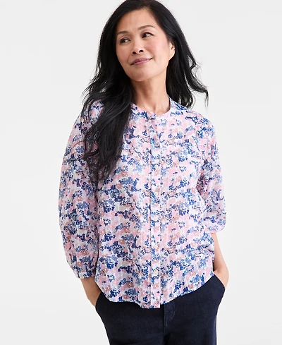 Style & Co Women's Printed Cotton Button-Front Blouse, Exclusively at Macy's