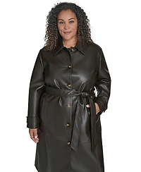 Calvin Klein Plus Size Belted Faux Leather Trench Coat
