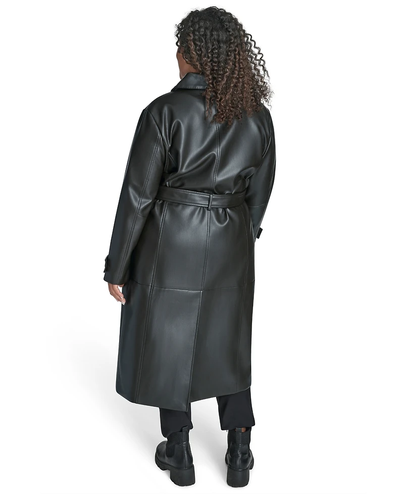 Calvin Klein Plus Belted Faux Leather Trench Coat