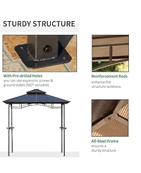 Outsunny 8' x 5' Barbecue Grill Gazebo Tent w/ Side Shelves Pc Roof,