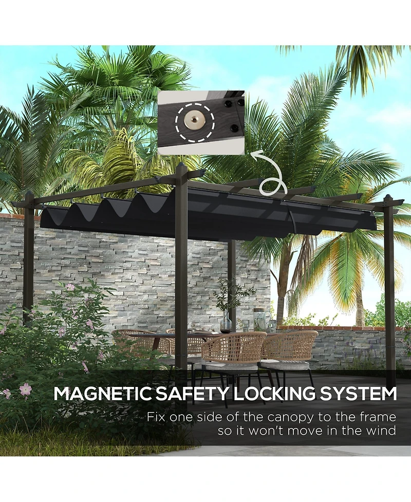 Outsunny 10'x13' Retractable Pergola with Wood Grain Aluminum Frame,