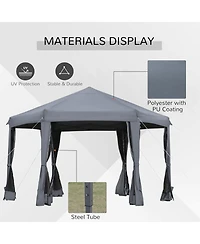 Outsunny 13' x 13' Pop Up Hexagonal Canopy Tent w/ Mesh Sidewalls,