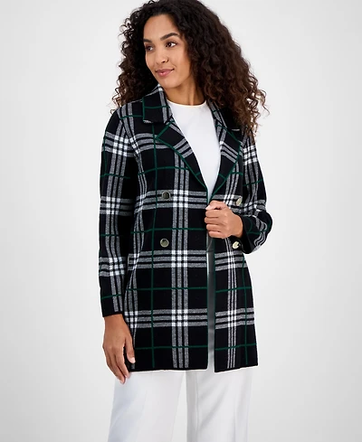Kasper Women's Plaid Faux-Button Cardigan
