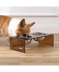 Keaton Modern Acrylic Rectangular Elevated Pet Feeder with 2-Stainless Steel Bowls