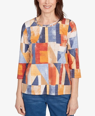 Alfred Dunner Women's Colorblock Detailed Crew Neck Top