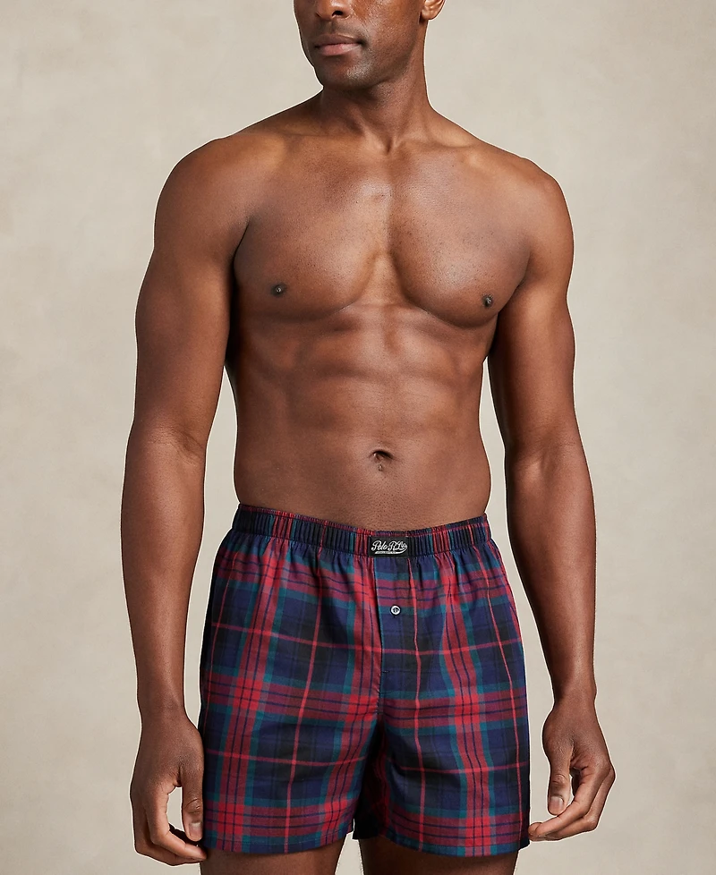Polo Ralph Lauren Men's 3-Pack Single-Button Fly Woven Boxers Holiday Gift Set