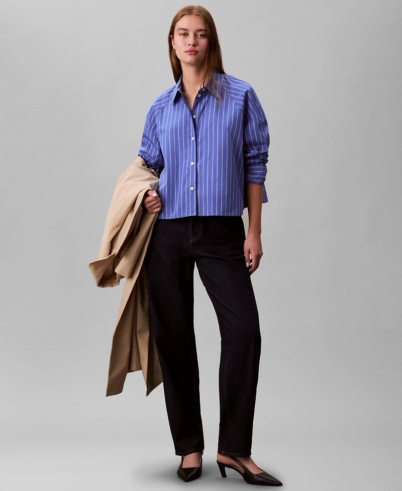 Calvin Klein Jeans Women's Stripe Boxy Cotton Crop Shirt