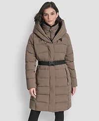 Dkny Women's Belted Asymmetrical Zip Front Puffer Coat
