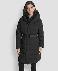Dkny Women's Belted Asymmetrical Zip Front Puffer Coat