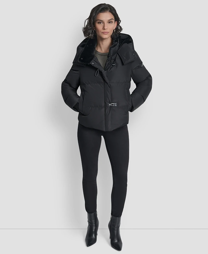 Dkny Women's Shirt Toggle Hooded Puffer Coat
