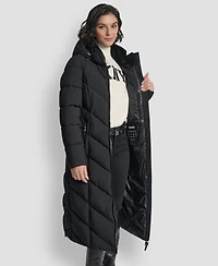 Dkny Women's Hooded Zip Front A-Line Maxi Puffer Coat