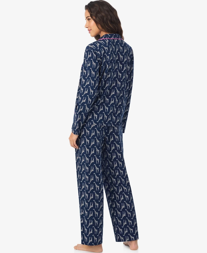 Cuddl Duds Women's Long Sleeve Notch Collar Top and Pants Pajama Set