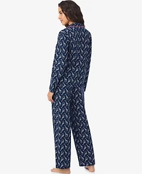 Cuddl Duds Women's Long Sleeve Notch Collar Top and Pants Pajama Set
