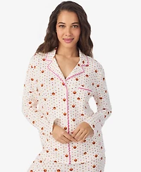 Cuddl Duds Women's Long Sleeve Notch Collar Top and Pants Pajama Set