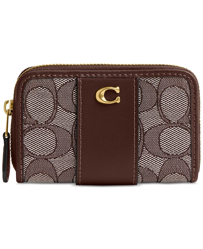 Coach Essential Small Zip Around Card Case Signature Jacquard