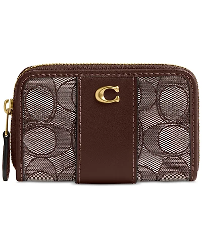 Coach Essential Small Zip Around Card Case Signature Jacquard