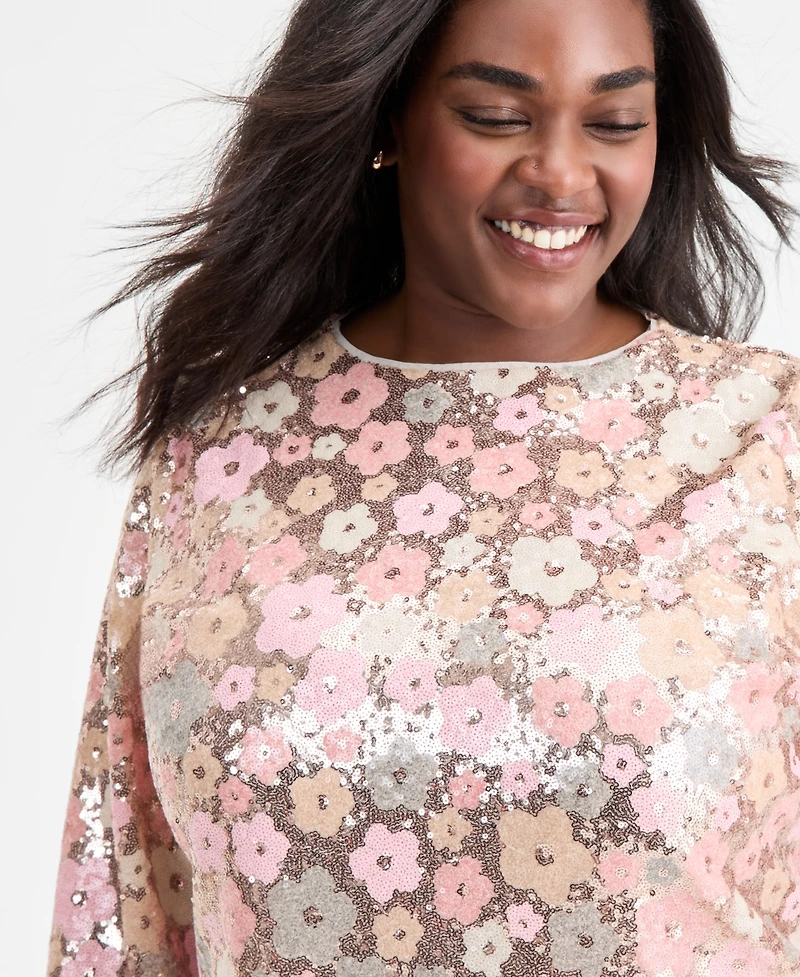 On 34th Trendy Plus Size Floral Sequin Embellished Shift Dress, Macy's Exclusive