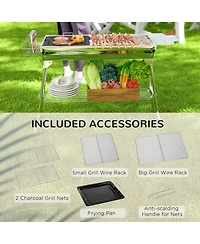 Outsunny Portable Folding Charcoal Bbq Grill with Pan Storage Shelf Hooks