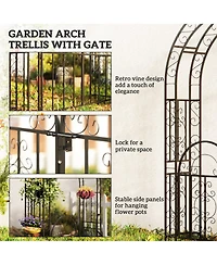 Outsunny 7.4ft Steel Garden Arch with Gate, Garden Arbor Trellis,